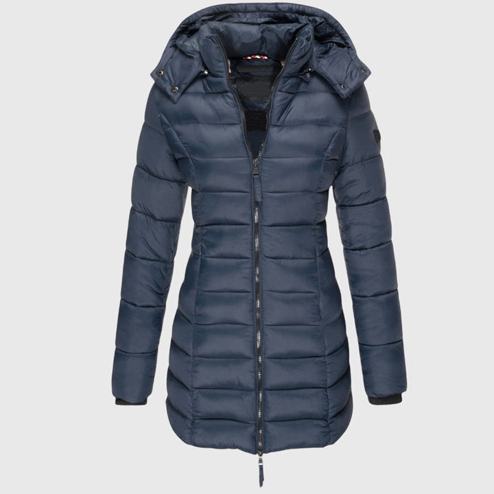 Women's Long Down Jacket – Hooded Winter Puffer Coat with Zip