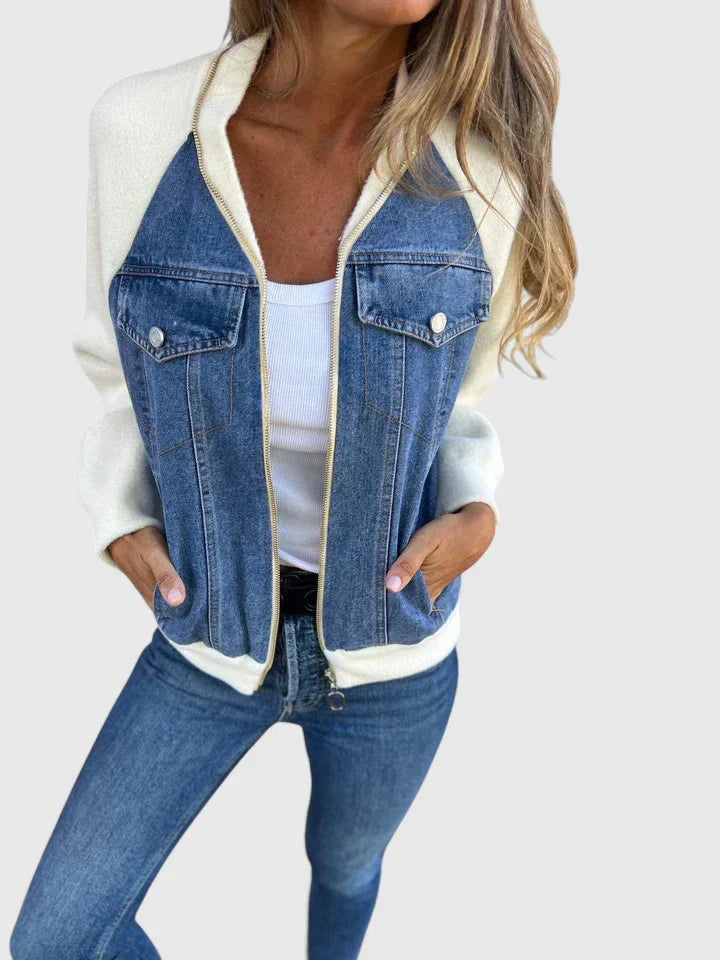 Women's Zip-Up Jacket – V-Neck Relaxed Fit Casual Layering Jacket