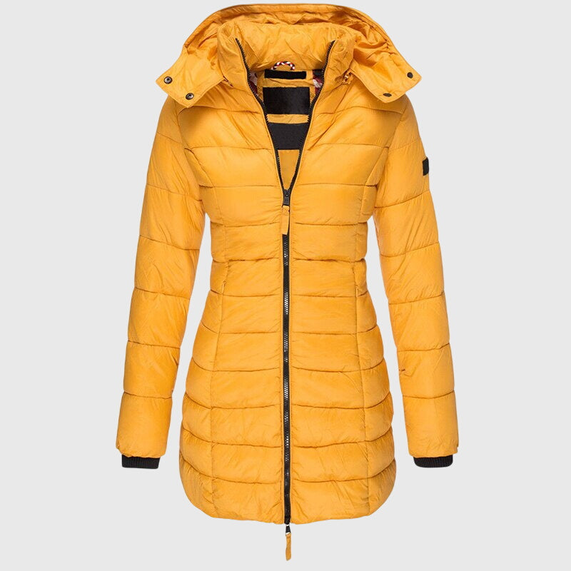 Women's Long Down Jacket – Hooded Winter Puffer Coat with Zip
