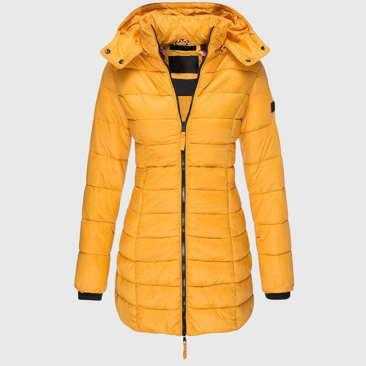 Women's Long Down Jacket – Hooded Winter Puffer Coat with Zip