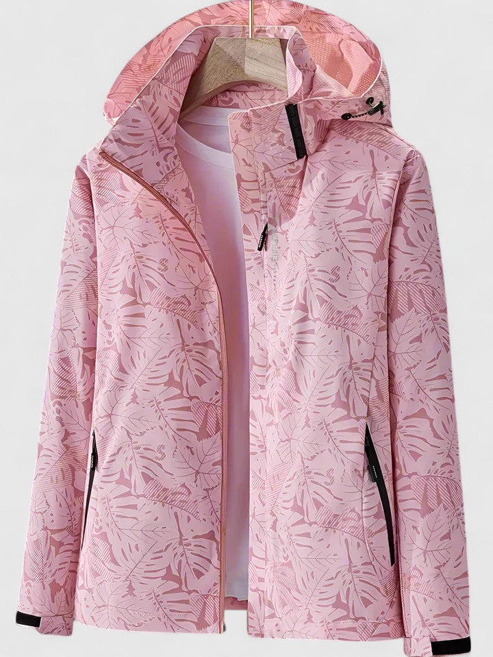 Women's Lightweight Summer Jacket – Leaf Print Removable Hood Zip
