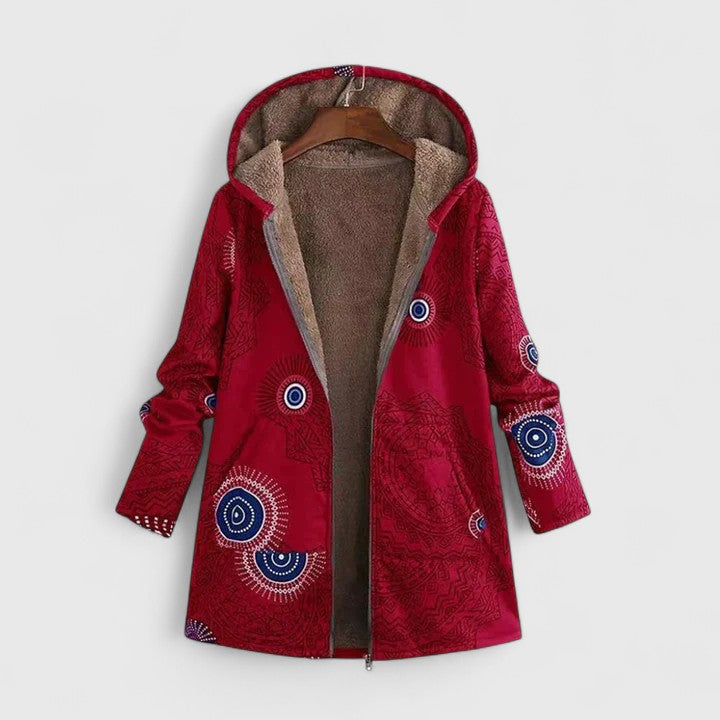Women's Boho Jacket – Geometric Print Lined Warm Winter Coat