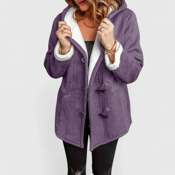 Women's Hooded Duffle Coat – Soft Fleece-Lined Toggle Winter Coat
