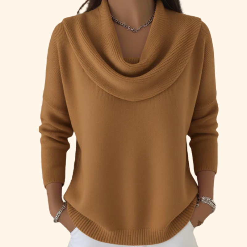 Women's Cowl Neck Sweater – Draped Collar Soft Knit Pullover