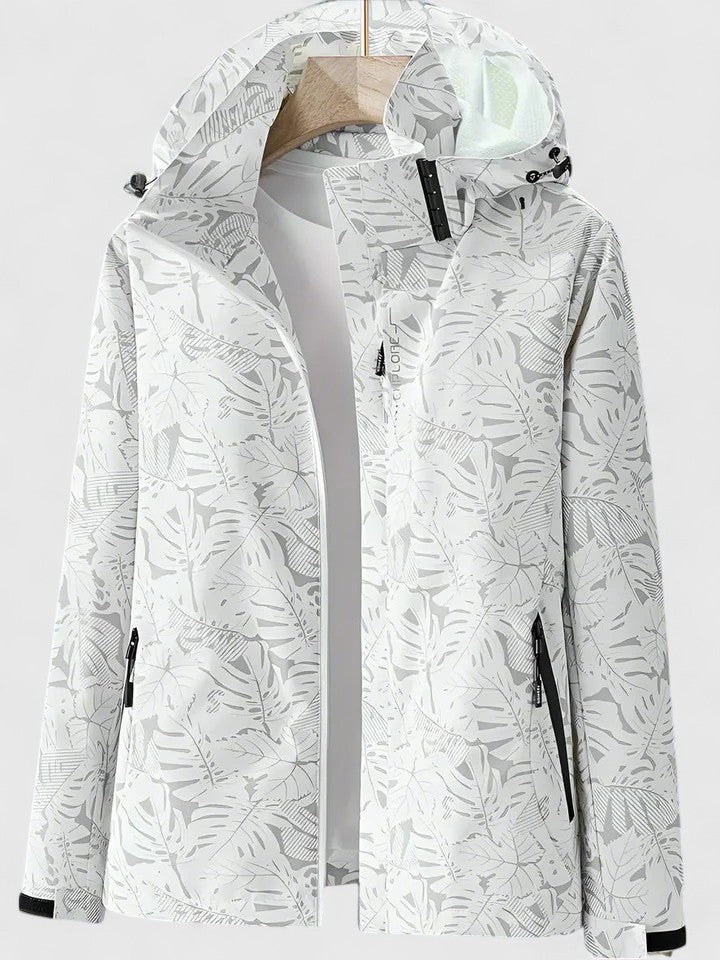 Women's Lightweight Summer Jacket – Leaf Print Removable Hood Zip