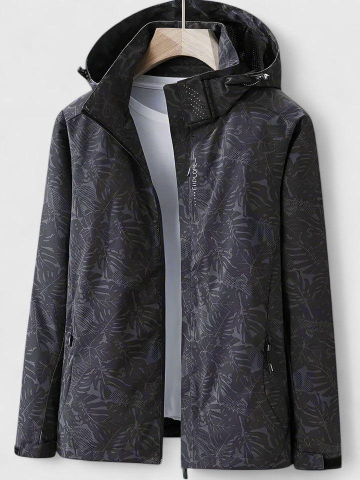Women's Lightweight Summer Jacket – Leaf Print Removable Hood Zip