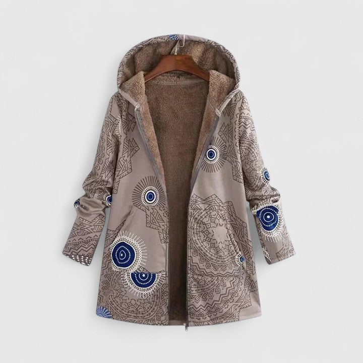 Women's Boho Jacket – Geometric Print Lined Warm Winter Coat