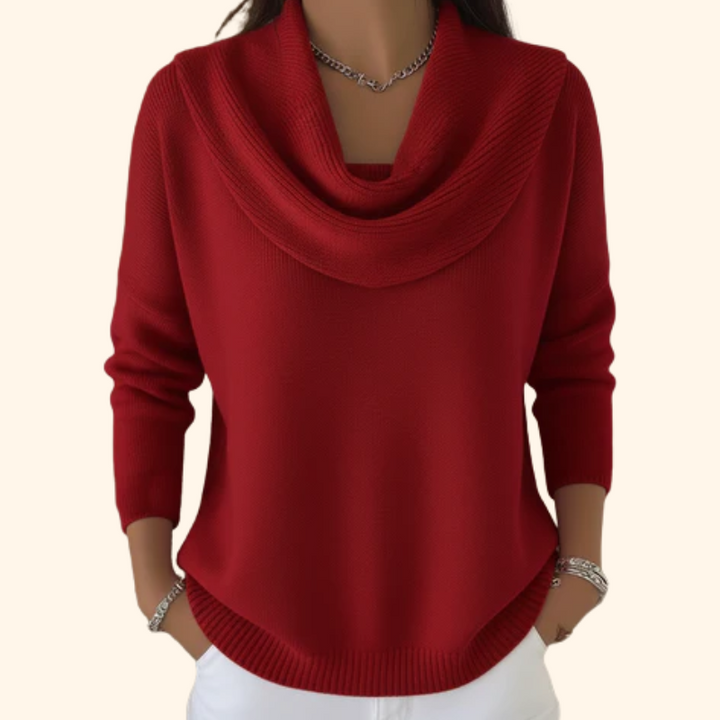 Women's Cowl Neck Sweater – Draped Collar Soft Knit Pullover