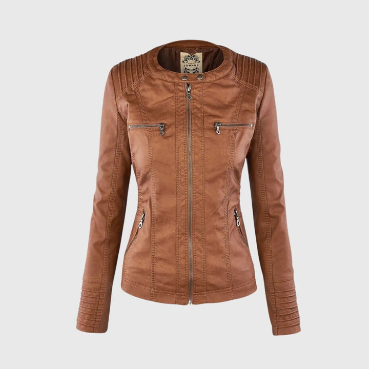 Women's Faux Leather Jacket with Hood – Fitted Casual Coat