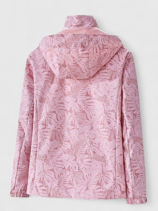 Women's Windbreaker Jacket – Leaf Print Hooded Water-Resistant Coat