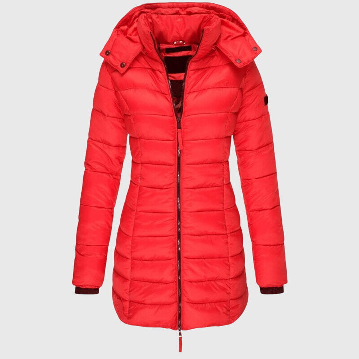 Women's Long Down Jacket – Hooded Winter Puffer Coat with Zip