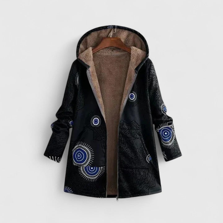 Women's Boho Jacket – Geometric Print Lined Warm Winter Coat