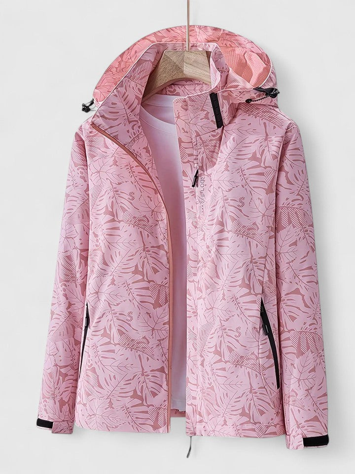 Women's Windbreaker Jacket – Leaf Print Hooded Water-Resistant Coat