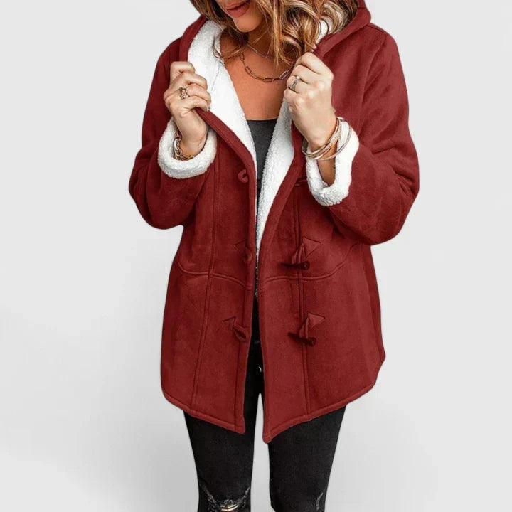 Women's Hooded Duffle Coat – Soft Fleece-Lined Toggle Winter Coat