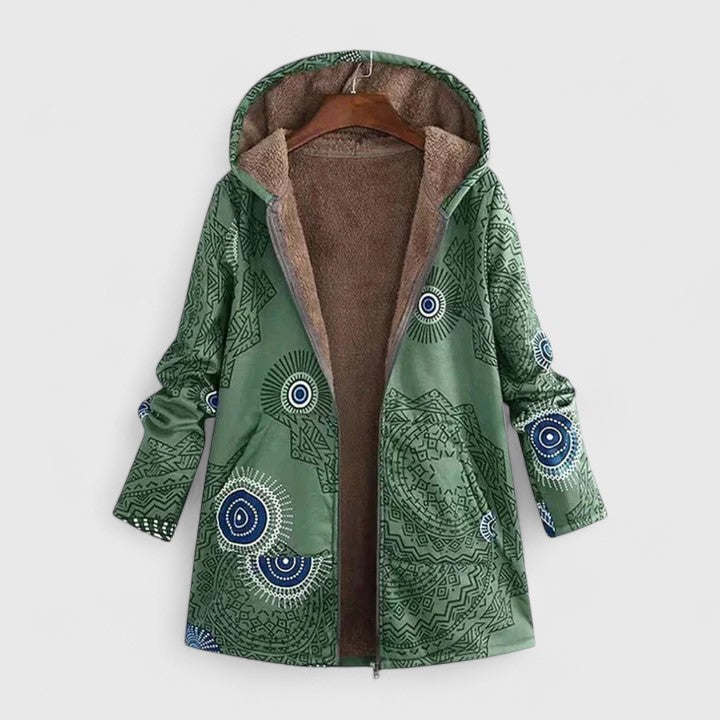 Women's Boho Jacket – Geometric Print Lined Warm Winter Coat