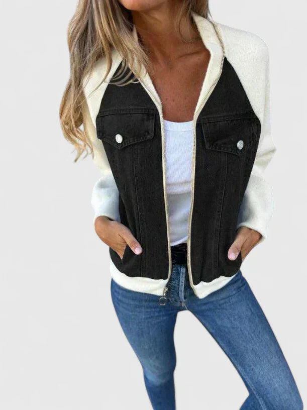 Women's Zip-Up Jacket – V-Neck Relaxed Fit Casual Layering Jacket