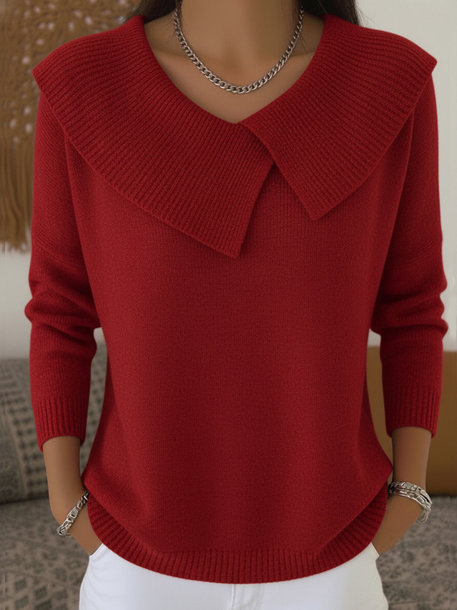 Women's Collared Sweater – Soft Knit Flap Collar Winter Pullover