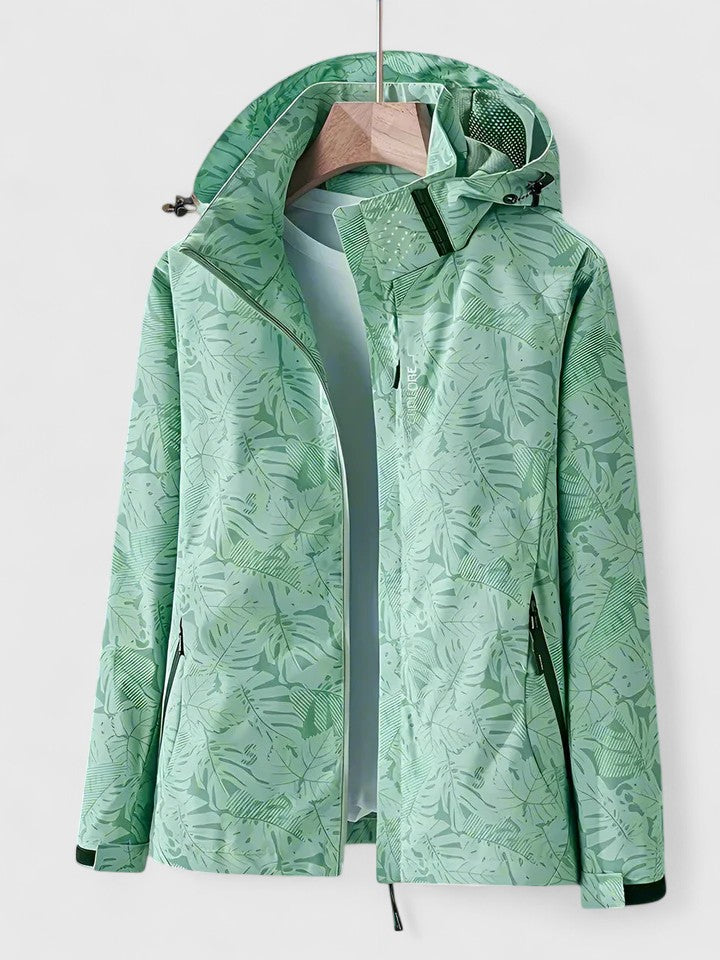 Women's Lightweight Summer Jacket – Leaf Print Removable Hood Zip