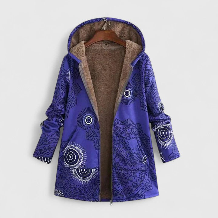 Women's Boho Jacket – Geometric Print Lined Warm Winter Coat