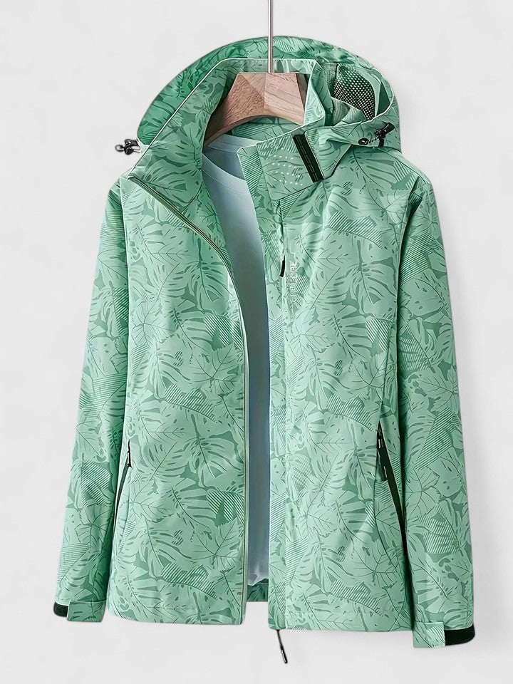 Women's Windbreaker Jacket – Leaf Print Hooded Water-Resistant Coat