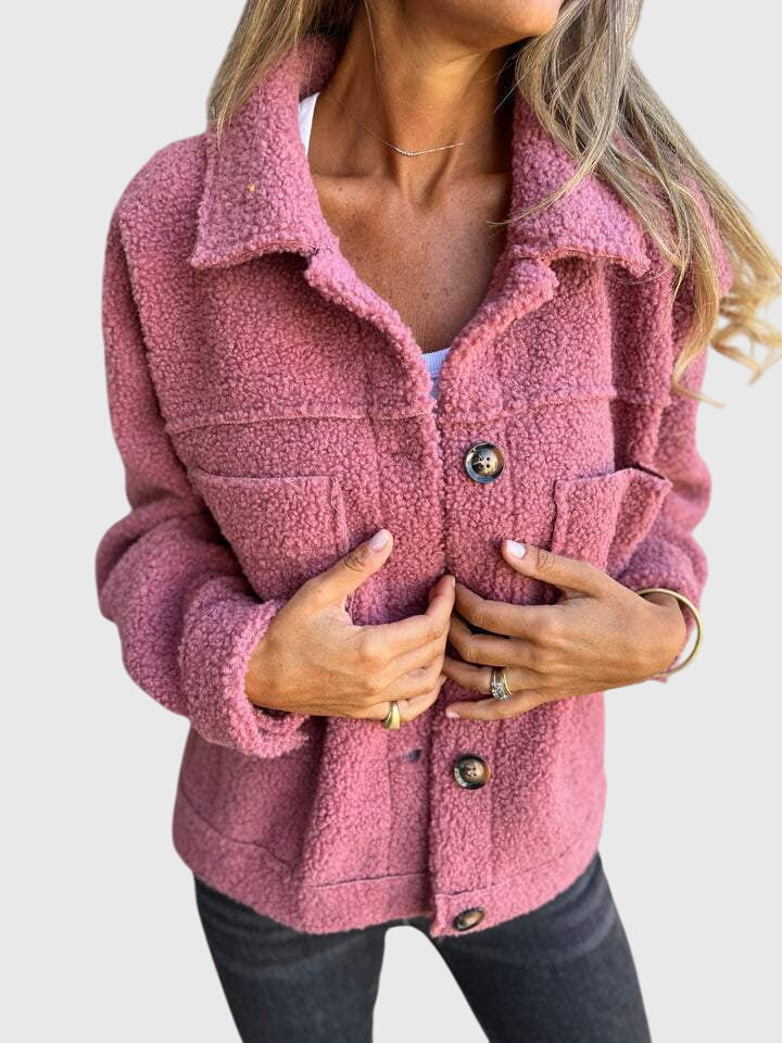 Women's Button-Up Jacket – Classic Fall Coat with Side Pockets