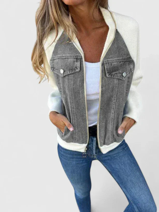 Women's Zip-Up Jacket – V-Neck Relaxed Fit Casual Layering Jacket