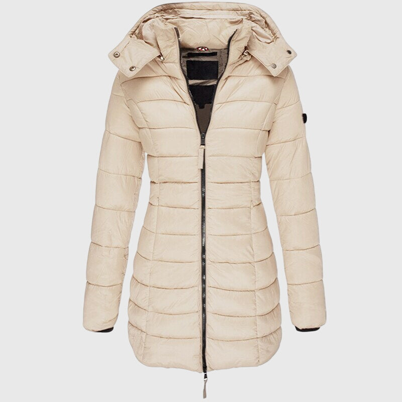 Women's Long Down Jacket – Hooded Winter Puffer Coat with Zip