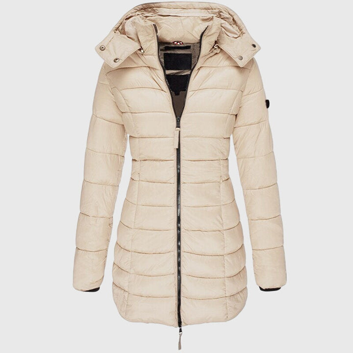Women's Long Down Jacket – Hooded Winter Puffer Coat with Zip