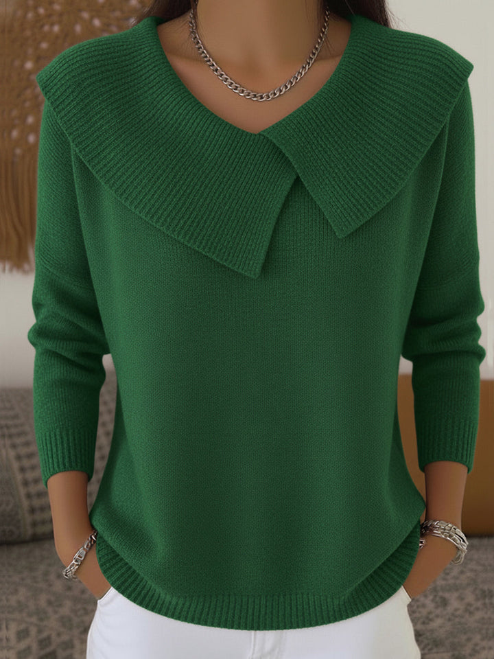 Women's Collared Sweater – Soft Knit Flap Collar Winter Pullover