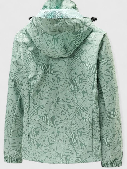 Women's Windbreaker Jacket – Leaf Print Hooded Water-Resistant Coat