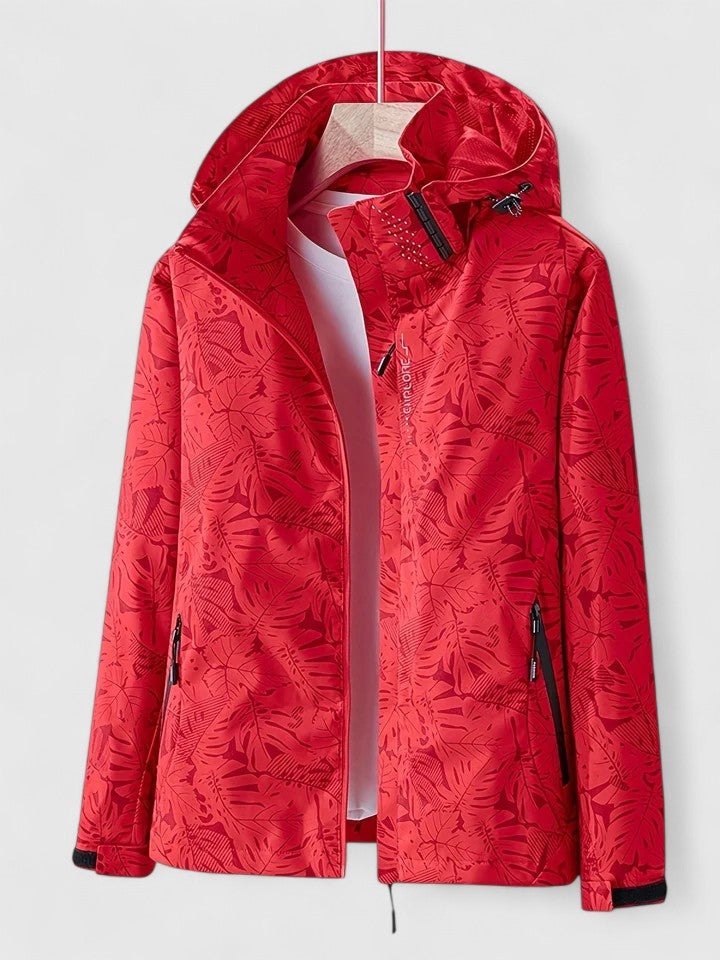 Women's Windbreaker Jacket – Leaf Print Hooded Water-Resistant Coat