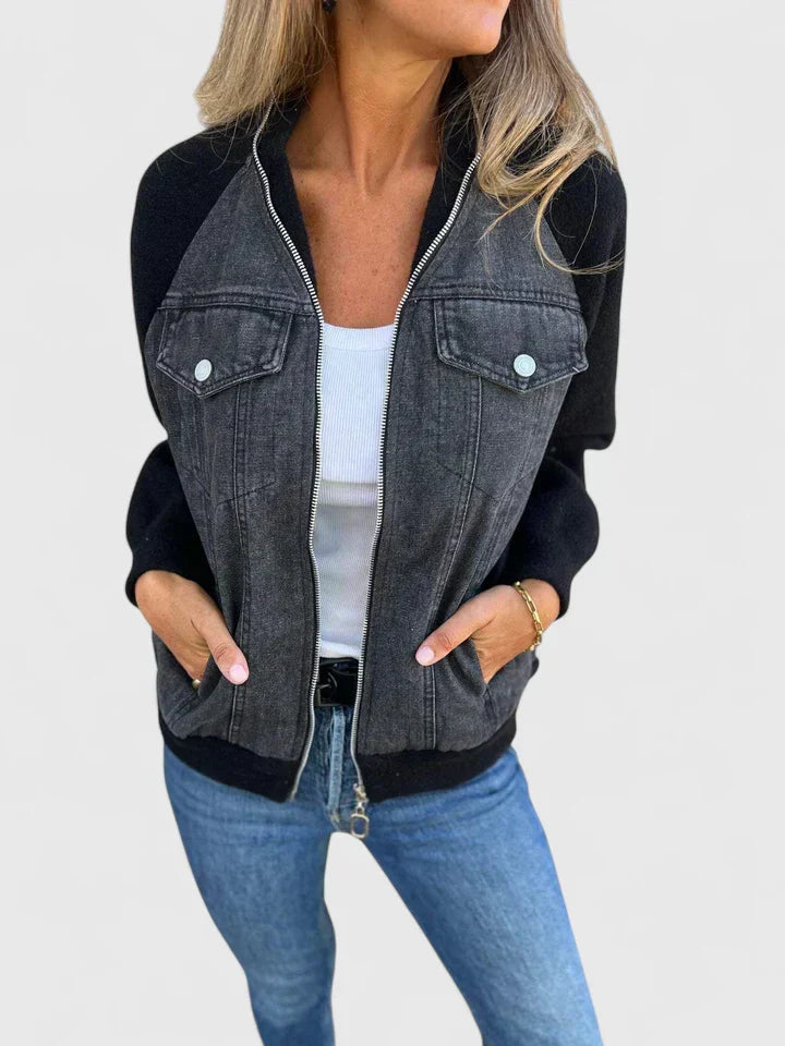 Women's Zip-Up Jacket – V-Neck Relaxed Fit Casual Layering Jacket