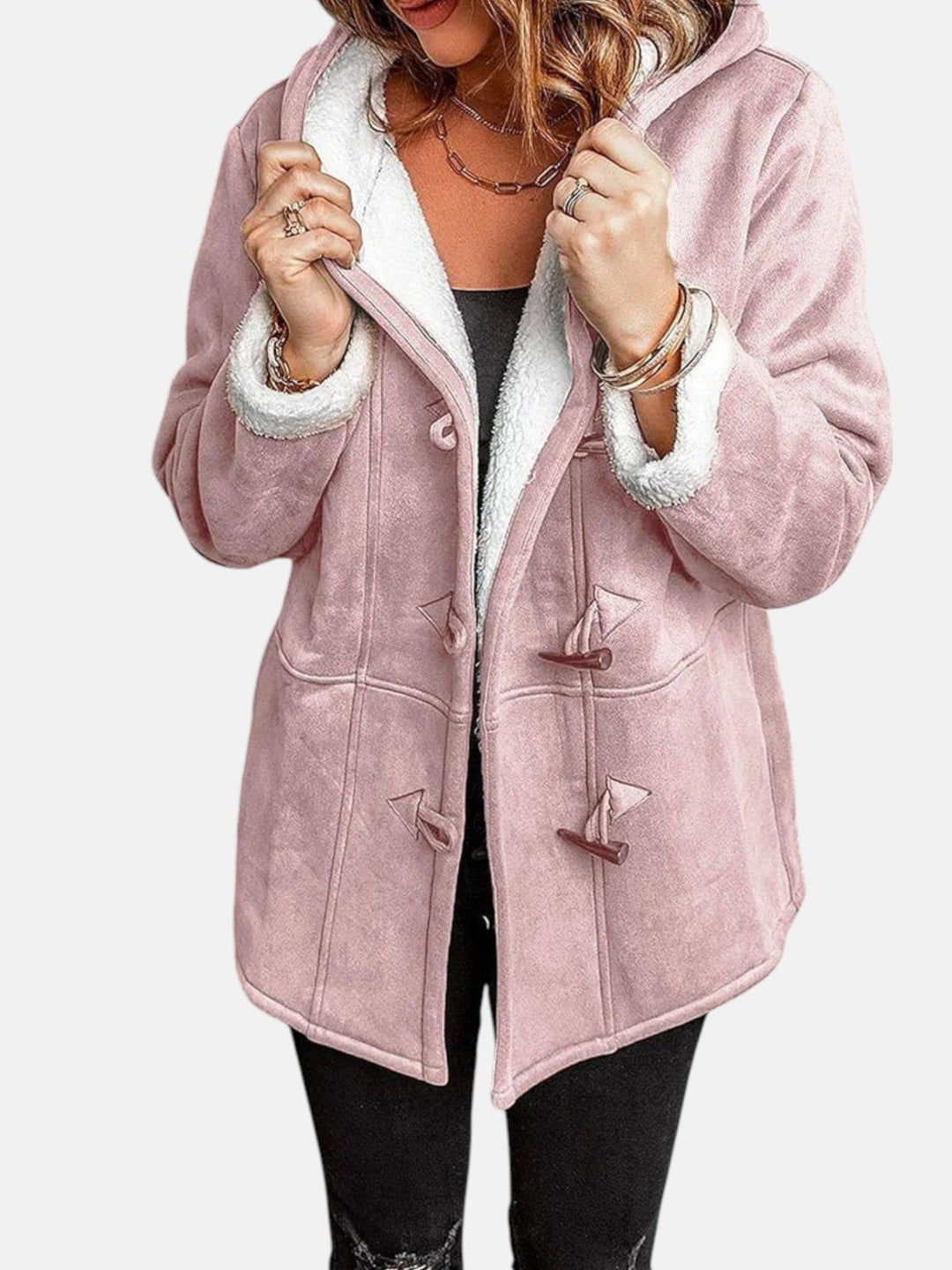 Women's Duffle Coat – Fleece-Lined Hooded Toggle Winter Coat