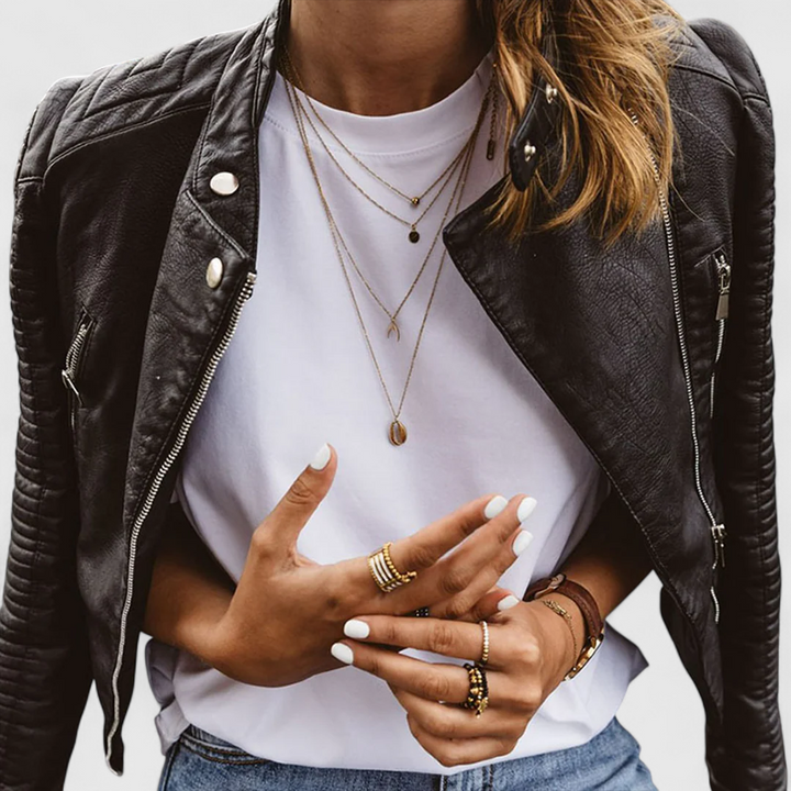 Women's Faux Leather Jacket – Slim Fit Quilted Sleeve Biker Jacket
