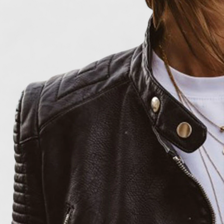 Women's Faux Leather Jacket – Slim Fit Quilted Sleeve Biker Jacket