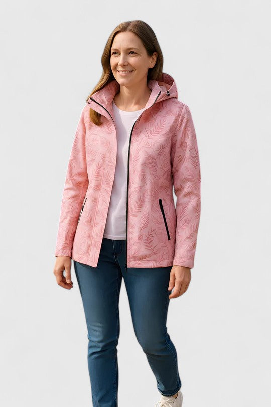 Women's Windbreaker Jacket – Leaf Print Hooded Water-Resistant Coat