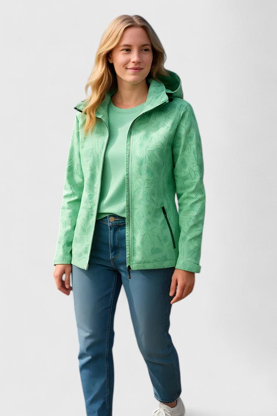 Women's Windbreaker Jacket – Leaf Print Hooded Water-Resistant Coat