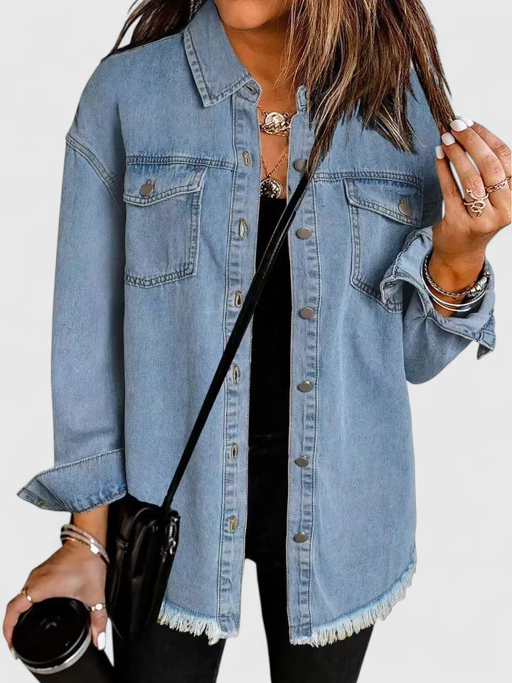 Women's Denim Jacket – Classic Oversized Jean Jacket with Pockets