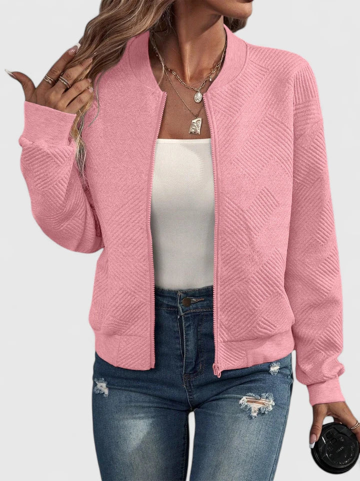 Women's Bomber Jacket – Lightweight Textured Zip-Up Jacket