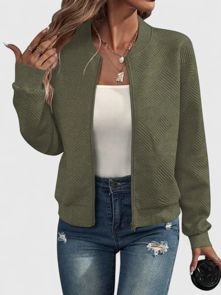 Women's Bomber Jacket – Lightweight Textured Zip-Up Jacket