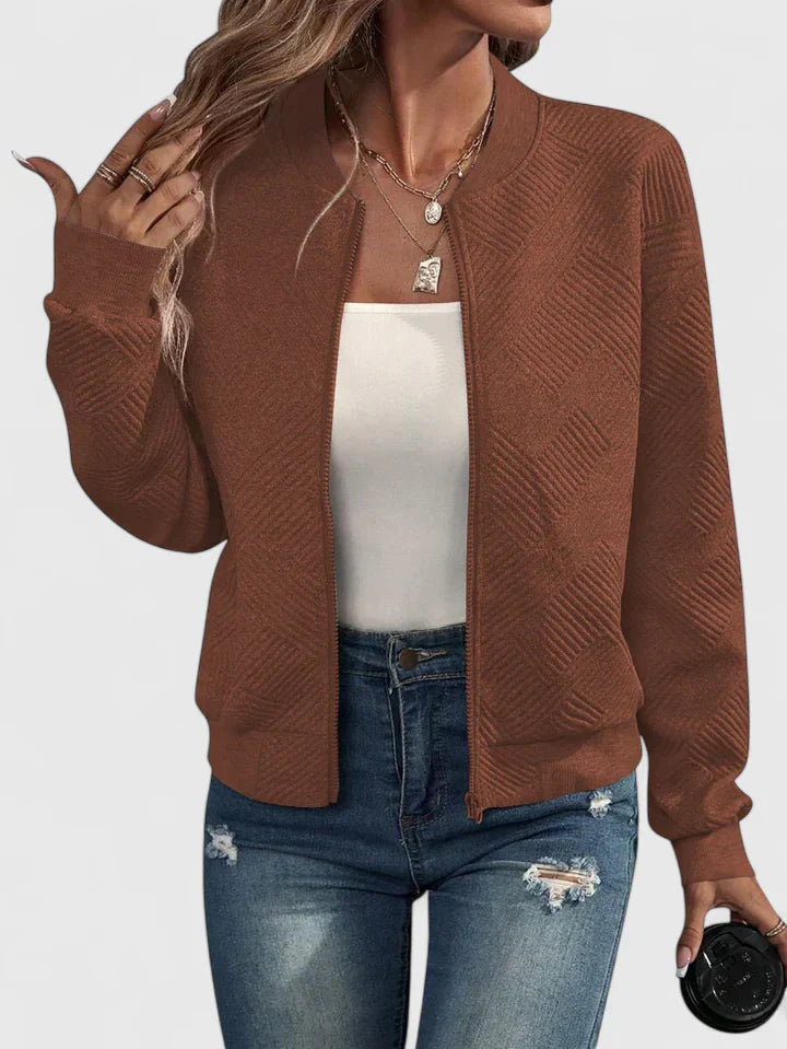 Women's Bomber Jacket – Lightweight Textured Zip-Up Jacket