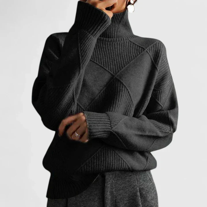 Women's High Neck Sweater – Loose Fit Soft Patterned Knit Pullover