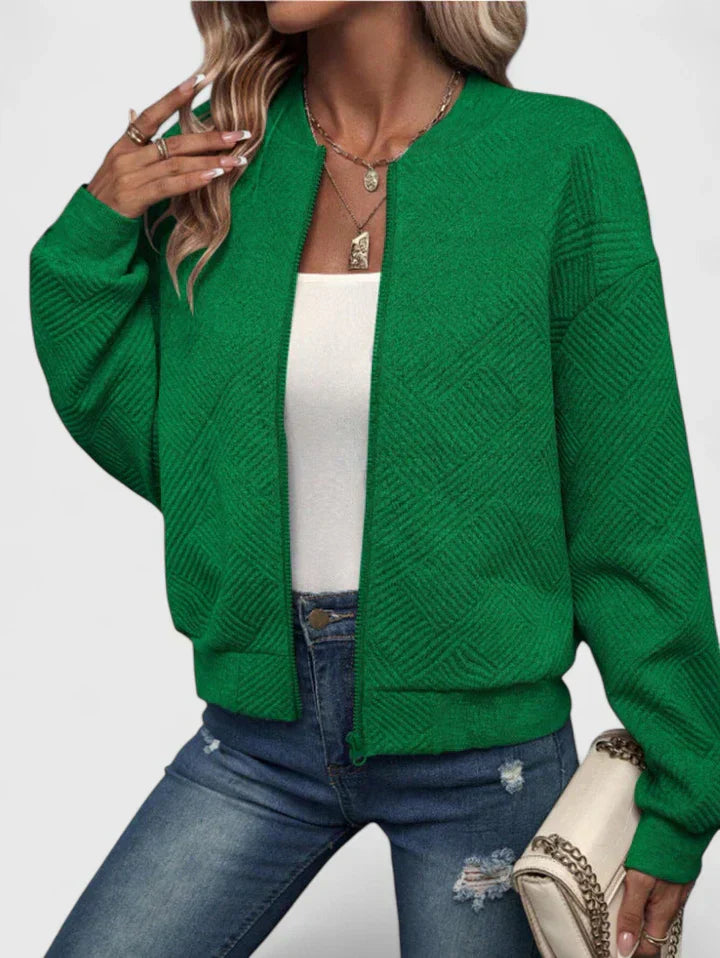 Women's Bomber Jacket – Lightweight Textured Zip-Up Jacket