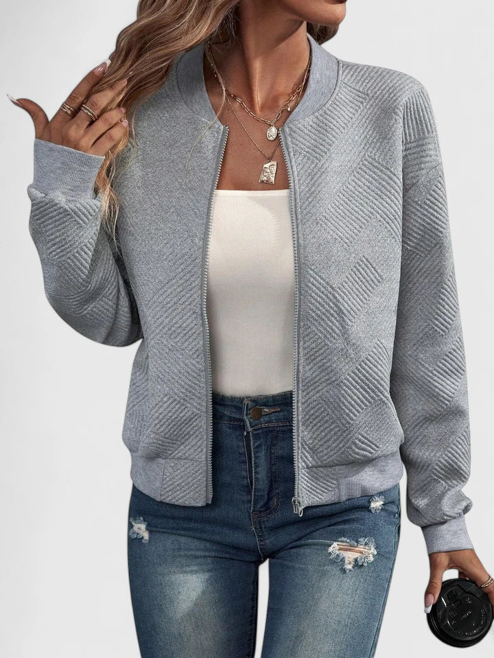 Women's Bomber Jacket – Lightweight Textured Zip-Up Jacket