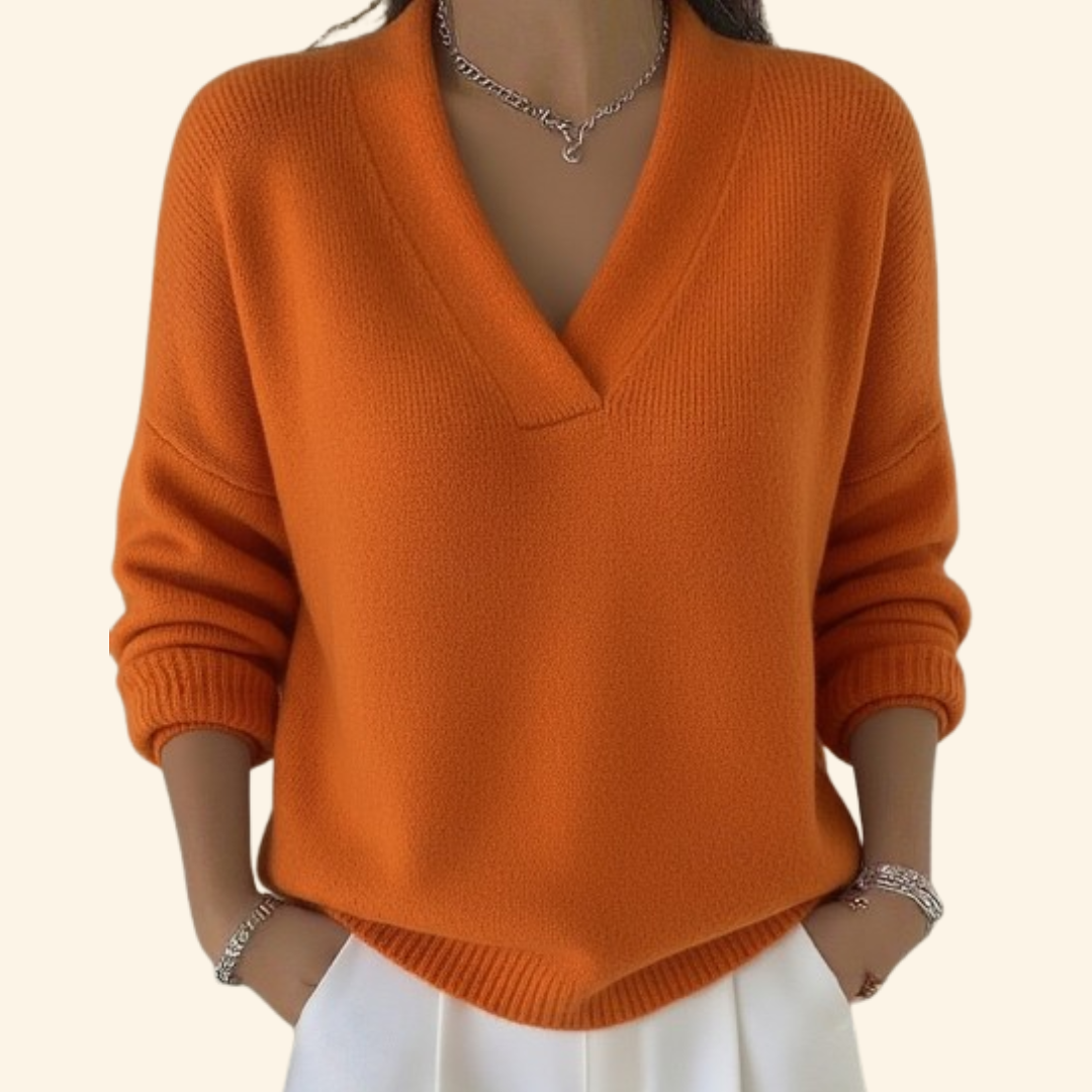 Women's V-Neck Sweater – Soft Relaxed Fit Knit Pullover