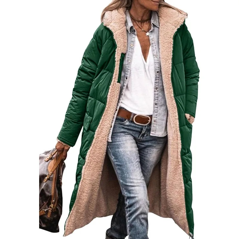 Women's Reversible Puffer Coat – Sherpa Fleece Lined Hooded Winter