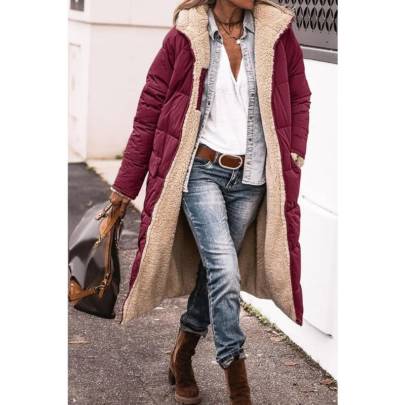 Women's Reversible Puffer Coat – Sherpa Fleece Lined Hooded Winter