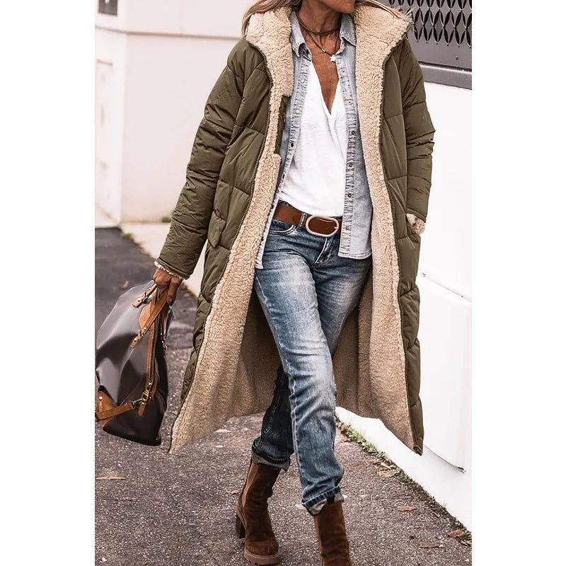 Women's Reversible Puffer Coat – Sherpa Fleece Lined Hooded Winter