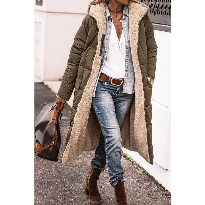 Women's Reversible Puffer Coat – Sherpa Fleece Lined Hooded Winter