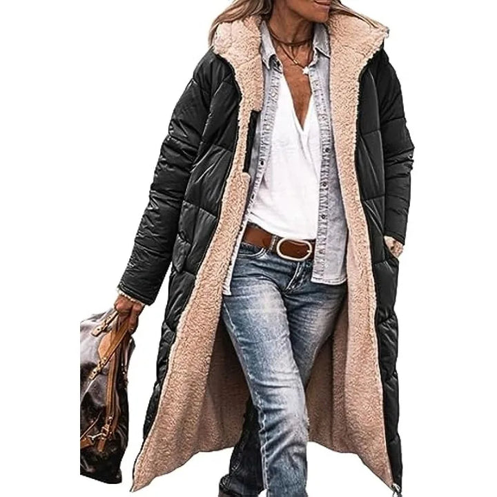 Women's Reversible Puffer Coat – Sherpa Fleece Lined Hooded Winter